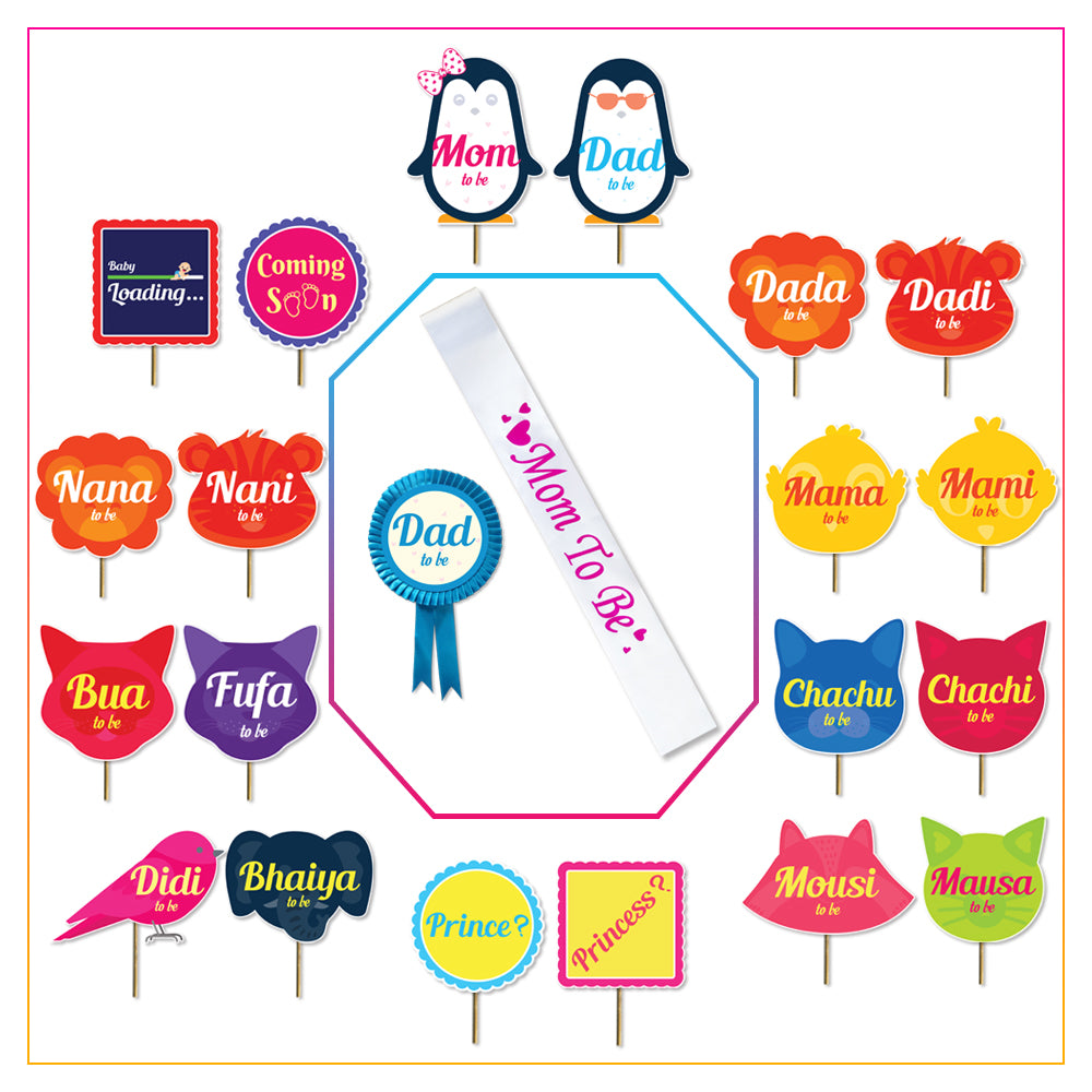 baby shower props, mom to be sash dad to be badge