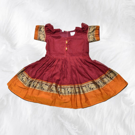 Traditional Handloom Cotton Frock for Baby Girl Festive Wear Ethnic Dress
