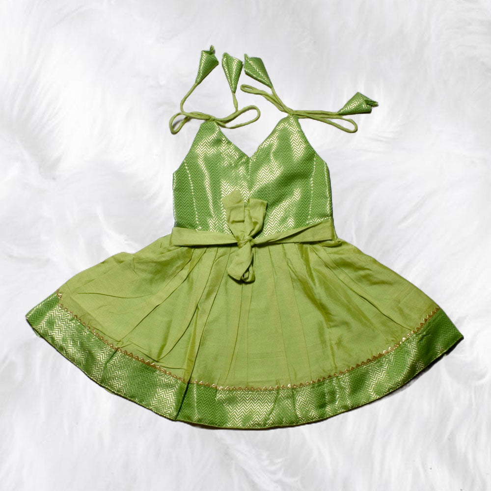 Beautiful Brocade Frock with Shoulder Knot Detail for Kids