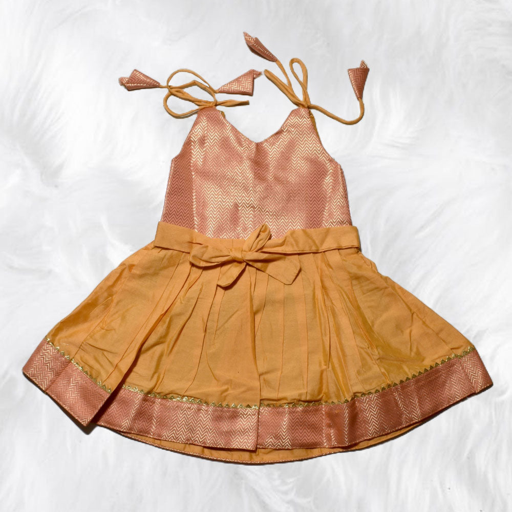 Lively Brocade Frock with Trendy Shoulder Knot - Perfect for Little Fashionistas