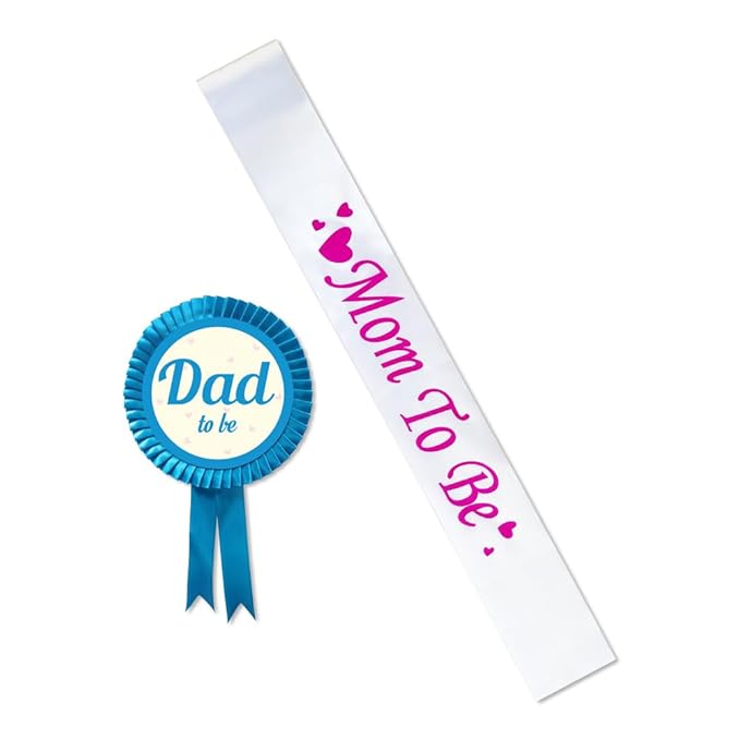 baby shower props, banner, mom to be sash dad to be badge