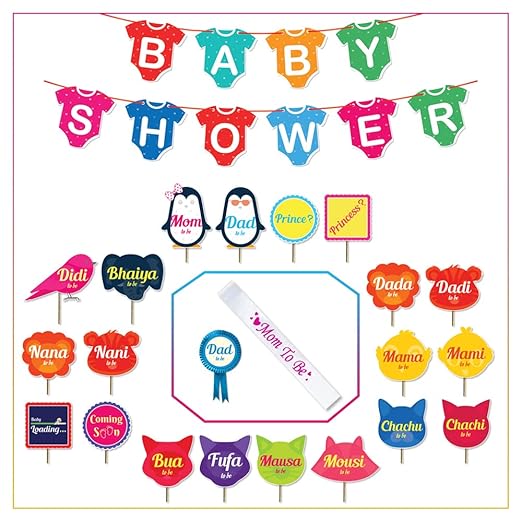 baby shower props, banner, mom to be sash dad to be badge