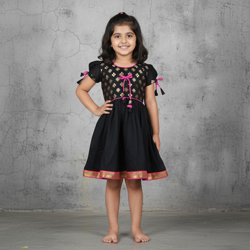 Midnight Blush: Cotton Frock for Girls