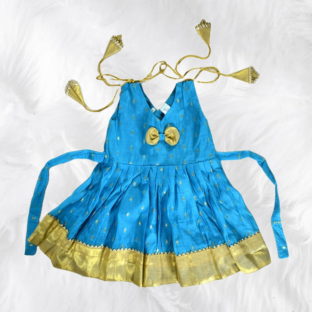 Charming Chanderi Cotton Shoulder Knot Frock for Babies