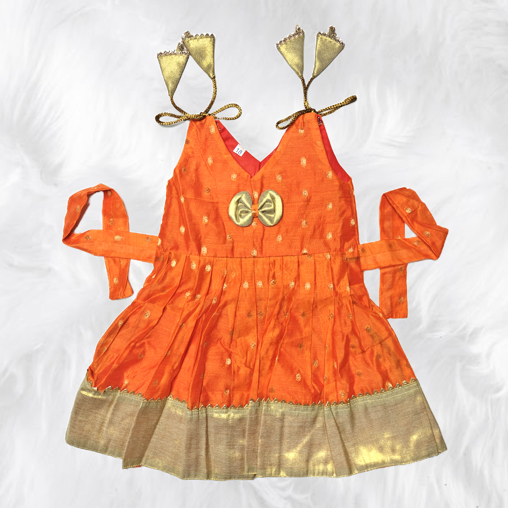 Vibrant Chanderi Cotton Shoulder Knot Frock for Kids
