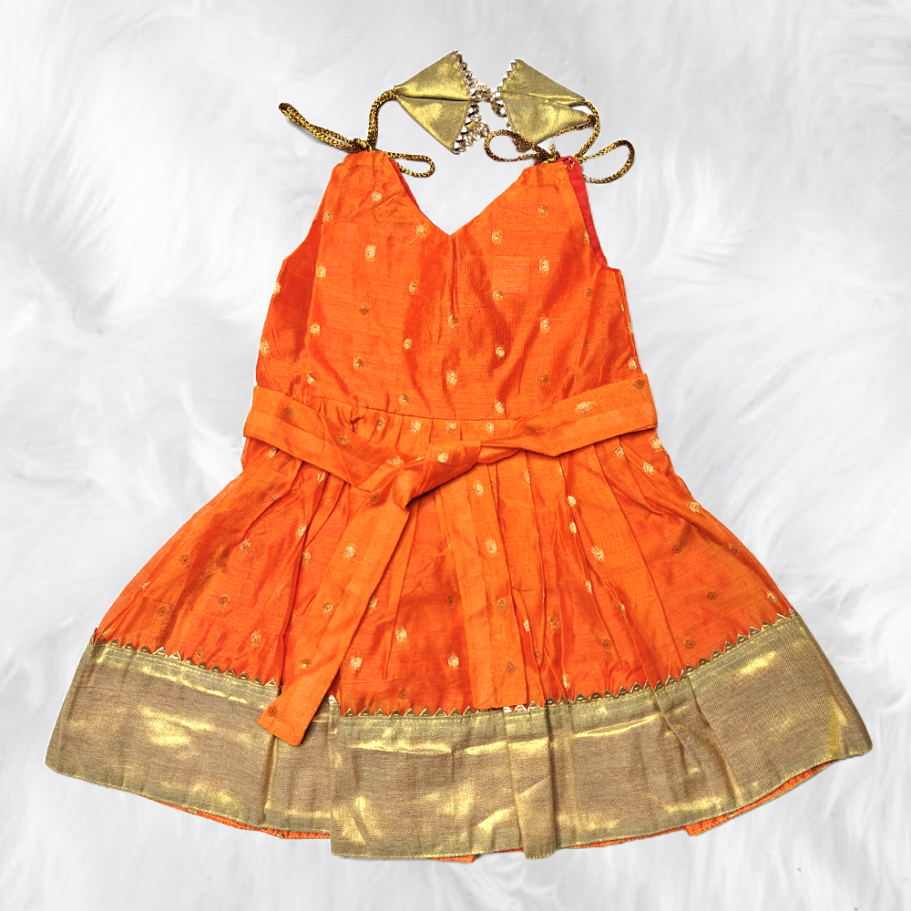 Vibrant Chanderi Cotton Shoulder Knot Frock for Kids