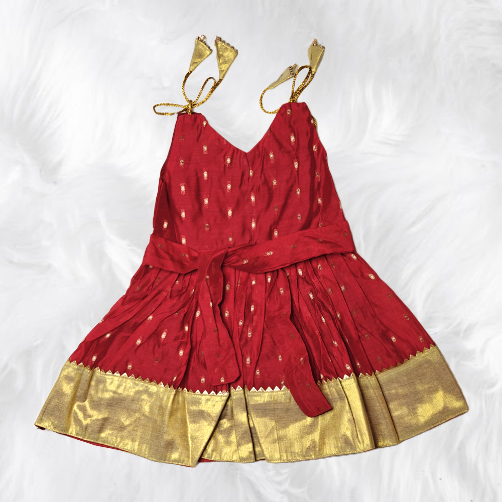 Elegant Chanderi Cotton Shoulder Knot Frock for Toddlers