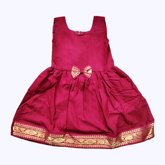 Red Cotton Frock with Bow for Baby Girls – Designer Daily Dress | Pakharooo