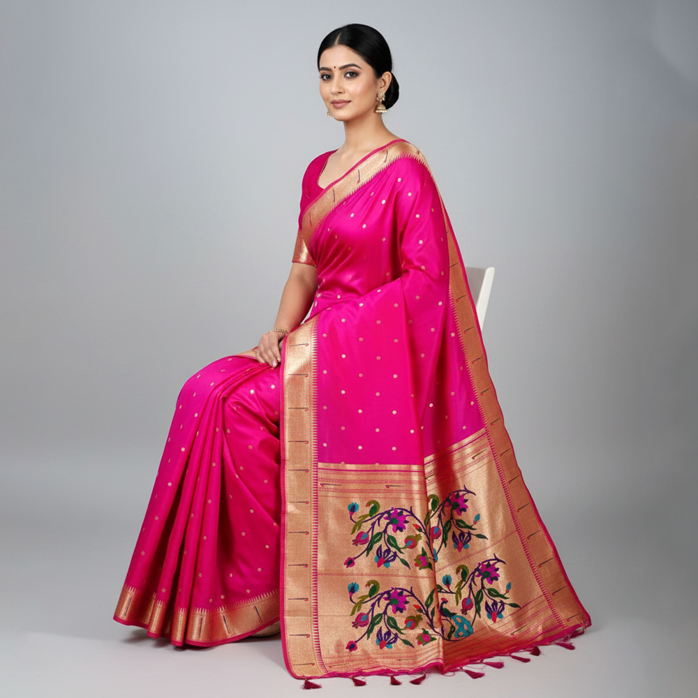 Pink Muniya Paithani Saree – Elegant Festive Saree