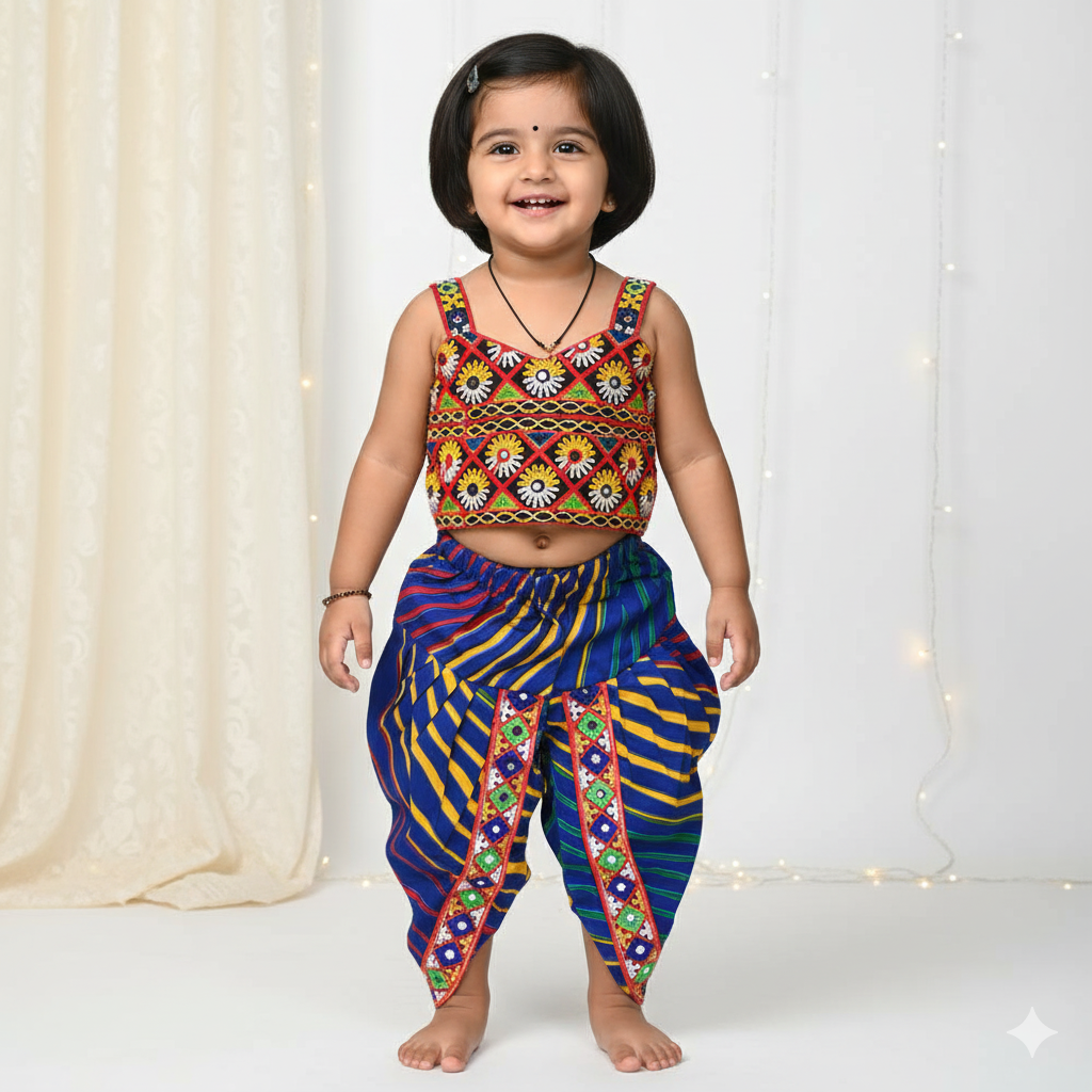 Blue Navratri Dress – Festive Dhoti Style for Girls