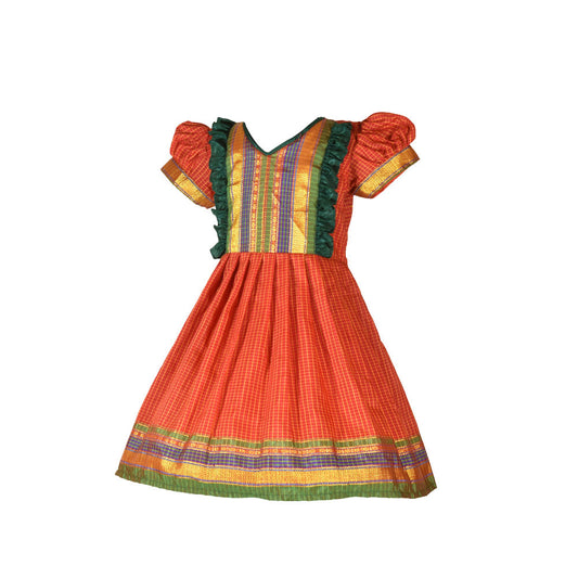 Charming Irkal Frock with Vibrant Traditional Checkered Pattern