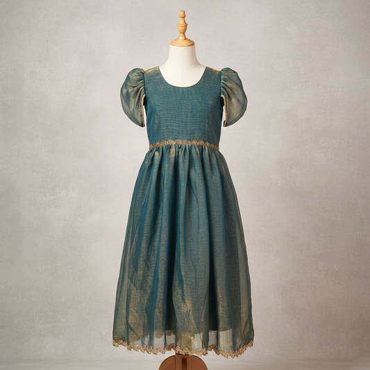 semi silk floor length gown for girls birthday and festive wear