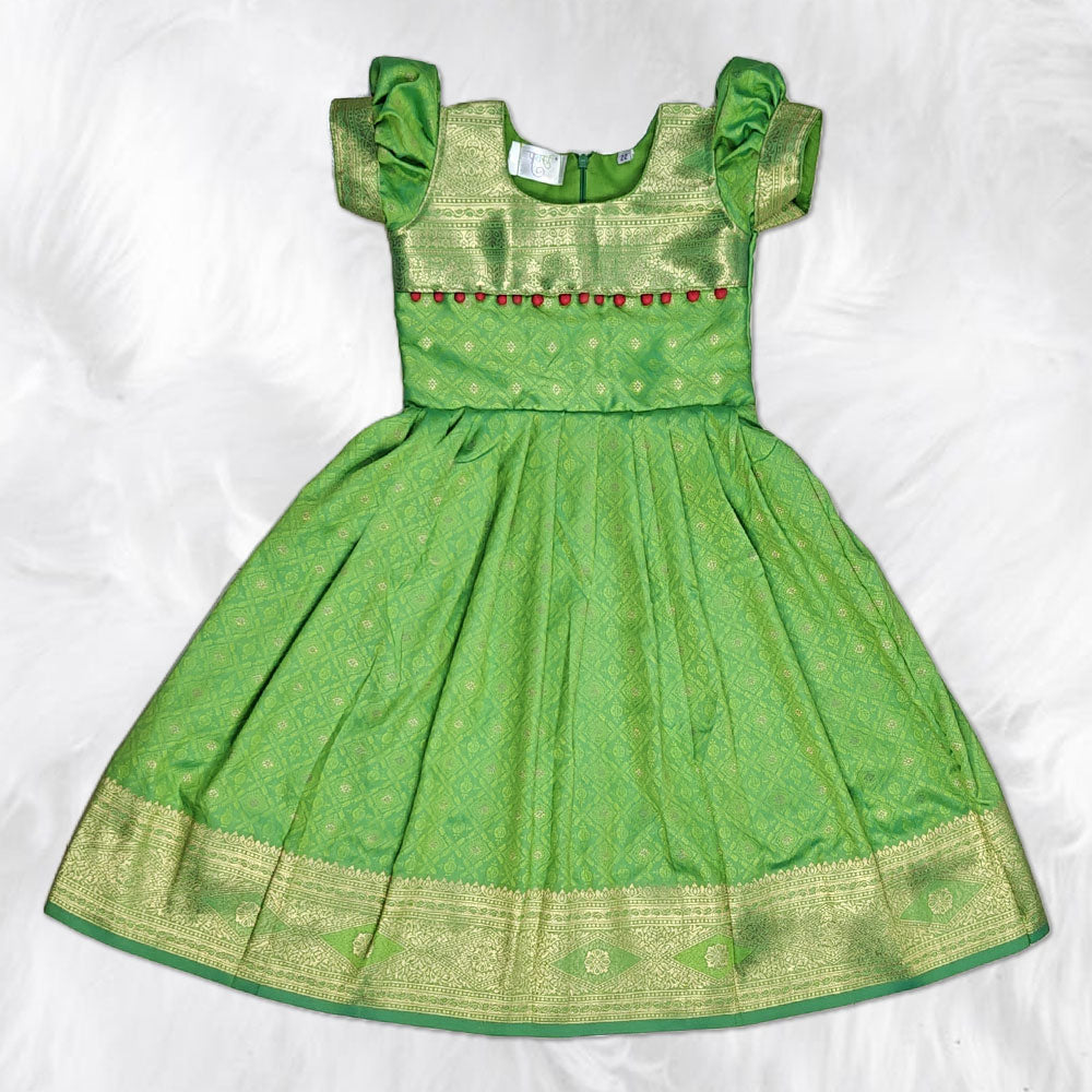Parrot Green Long Gown for Kids – Party & Wedding Wear