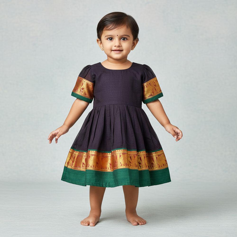 Vibrant Hues Narayanpet Frocks with Hathi Border