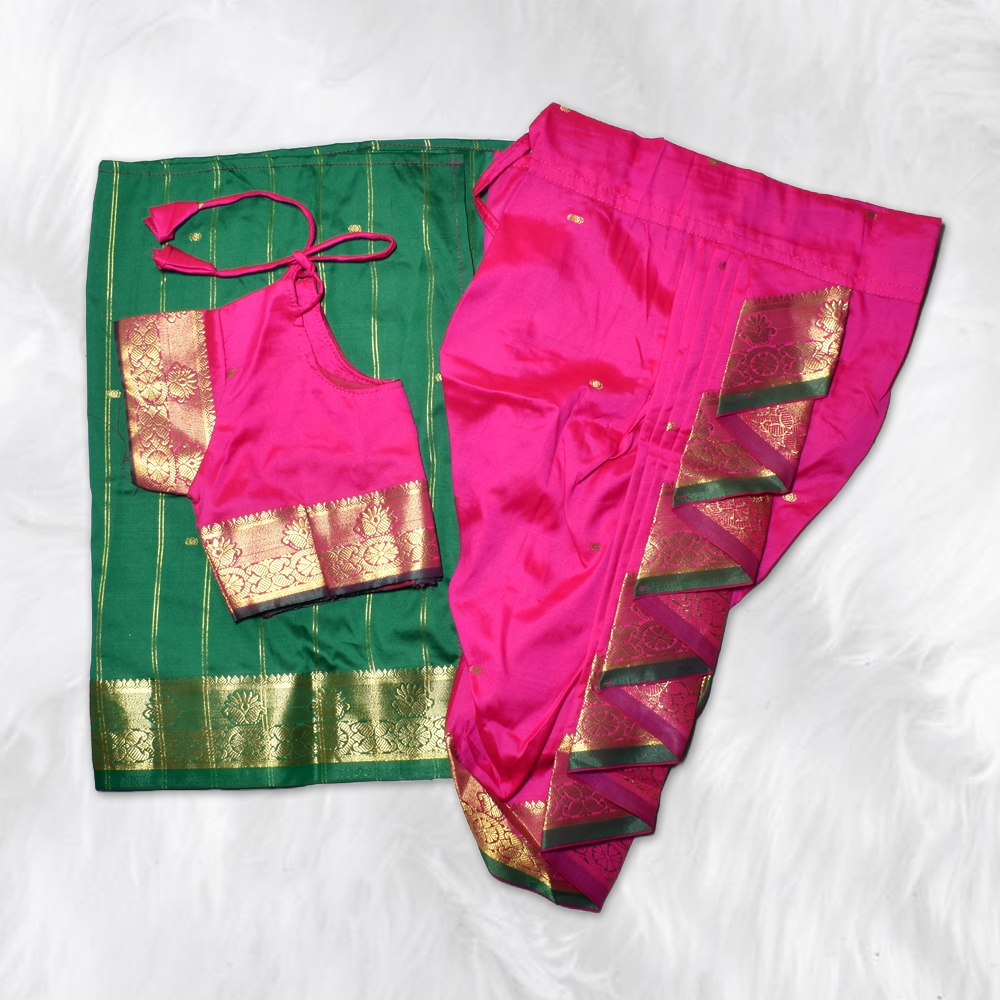 Fairy Tale Charm: Pink and Green Mastani Nauvari Saree for Little Princess