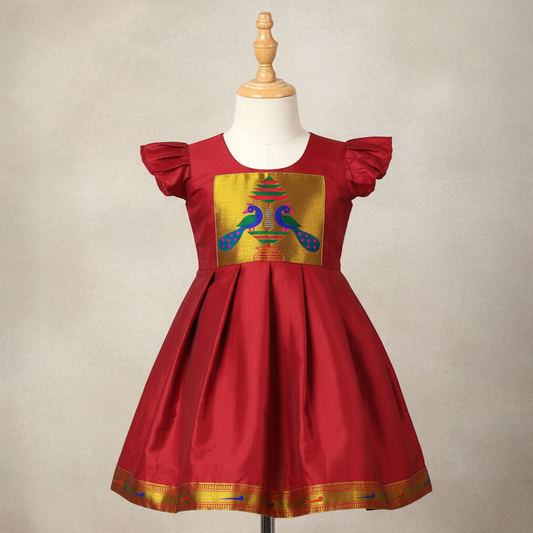 Maharashtrian paithani frock for girls festive outfit