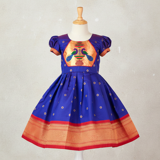 Traditional Paithani Silk Frock for Baby Girl | Maharashtrian Festive Dress
