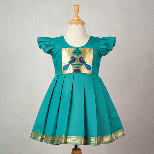 Silk Paithani Frock for Girls – Traditional Festival Dress