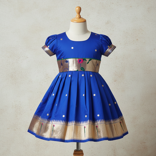 Handcrafted Paithani Frock for Newborn | Traditional Silk Baby Wear