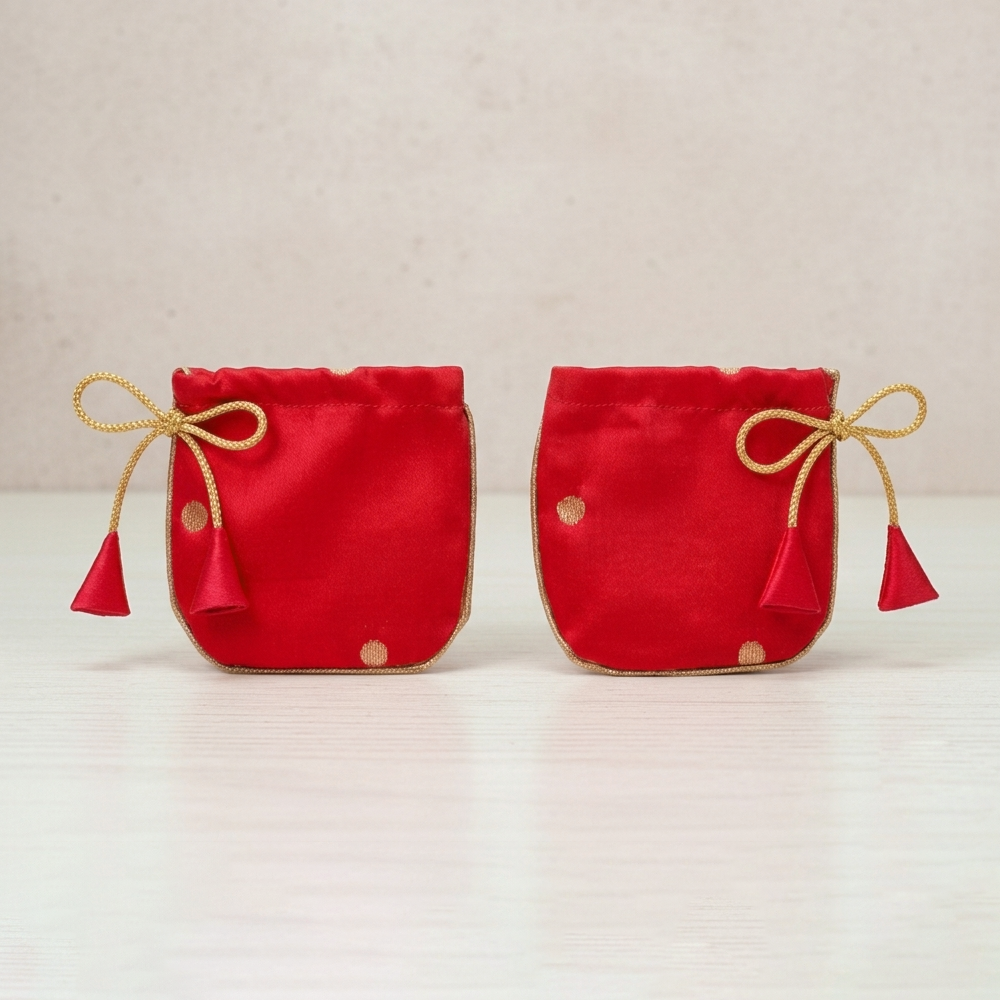 Newborn Baby Girl Dress Set Red Munia Paithani (Frock Cap Hairband Mittens Booties)
