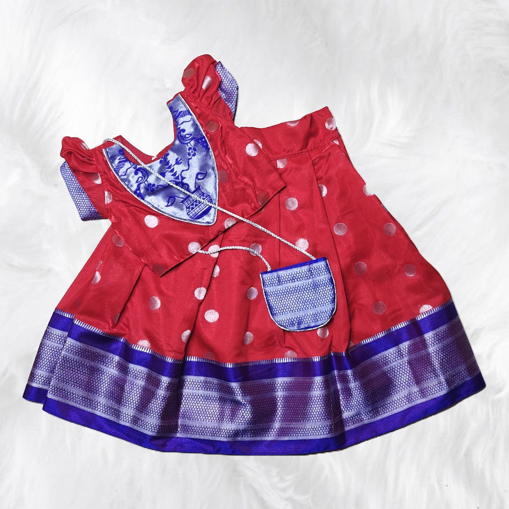 Elegant Parkar Polka Frock with Potli for Little Girls