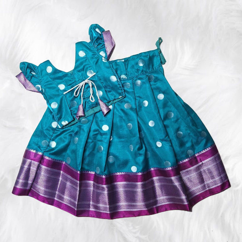 Charming Parkar Polka Frock with Potli for Kids