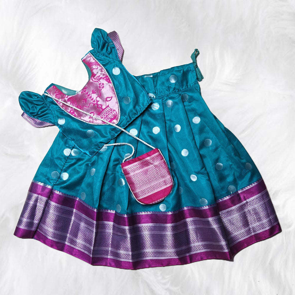 Charming Parkar Polka Frock with Potli for Kids
