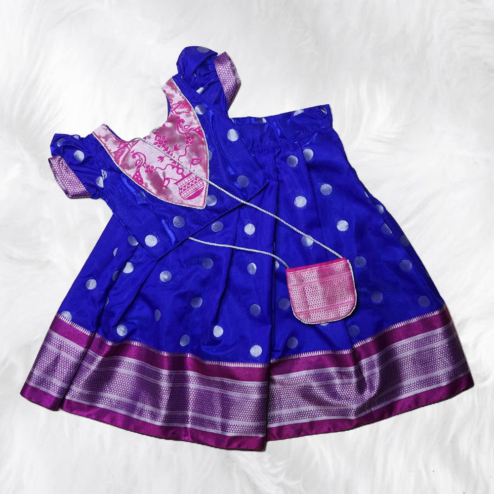 Stunning Purple Parkar Polka with Potli for Children