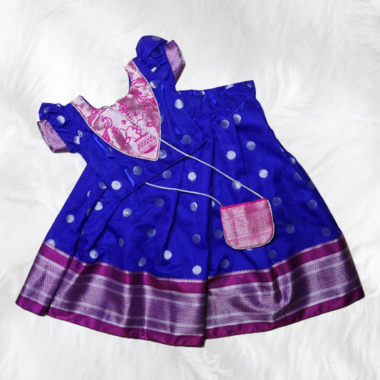 Stunning Purple Parkar Polka with Potli for Children