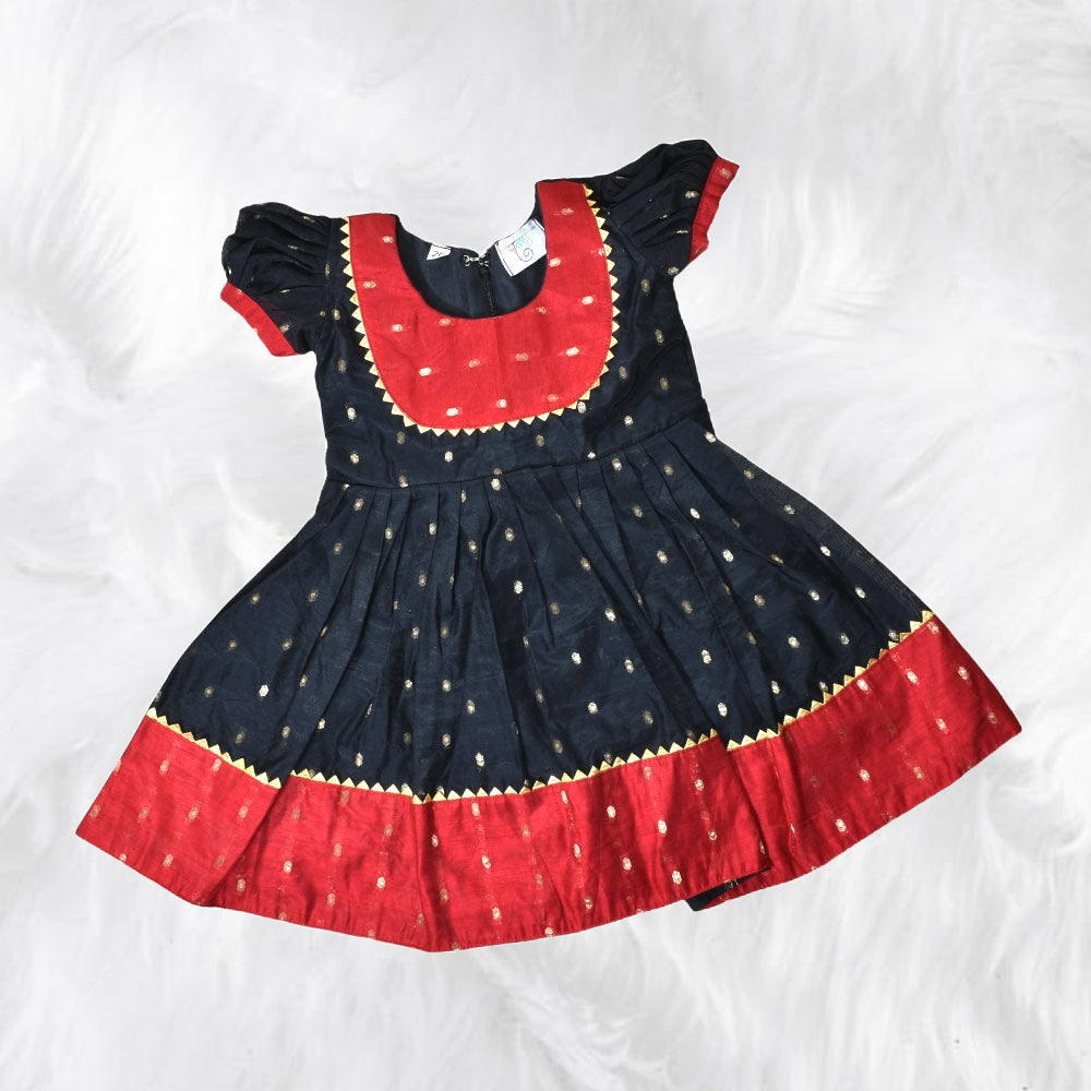 Scarlet Elegance: Chanderi Cotton Frock for Girls