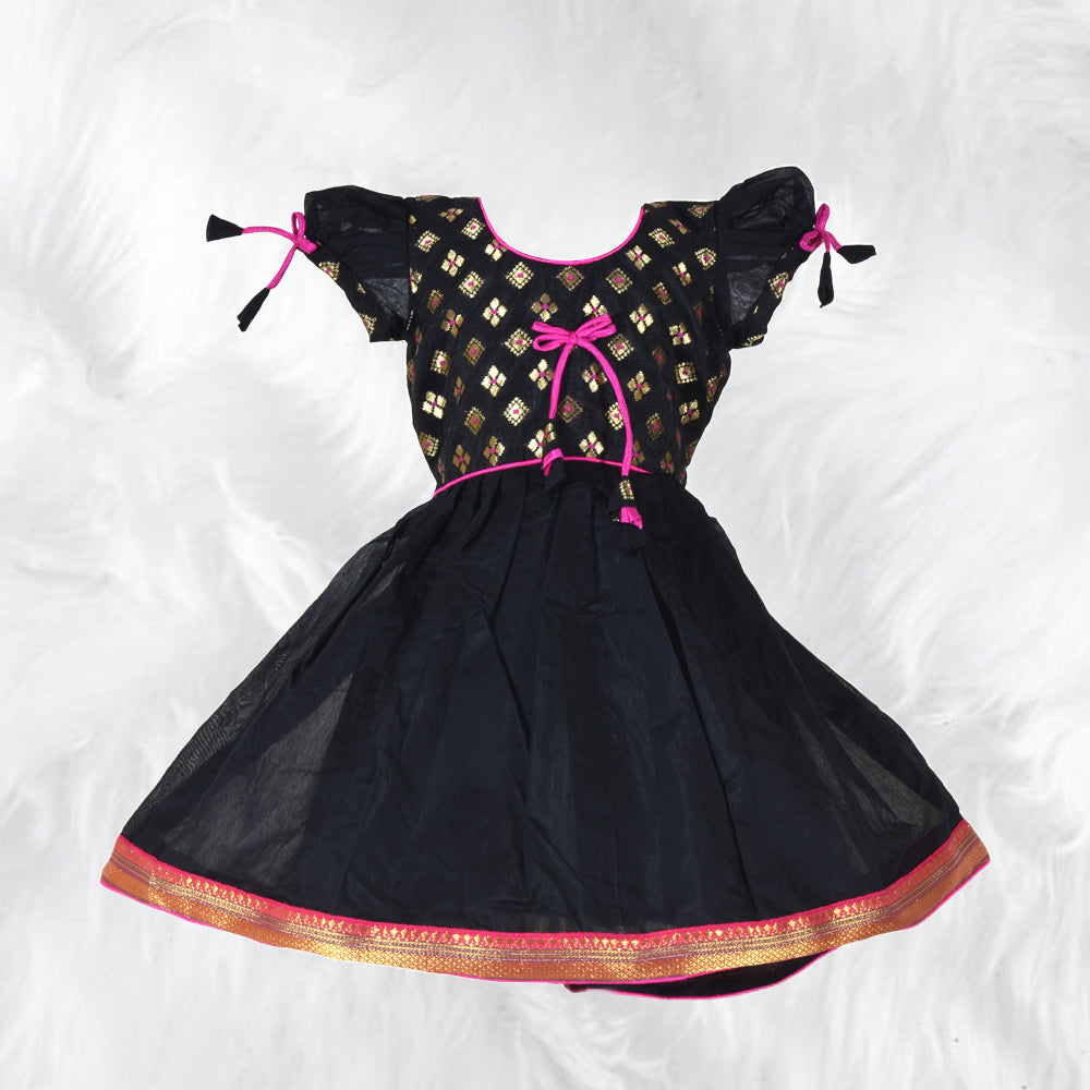 Midnight Blush: Cotton Frock for Girls