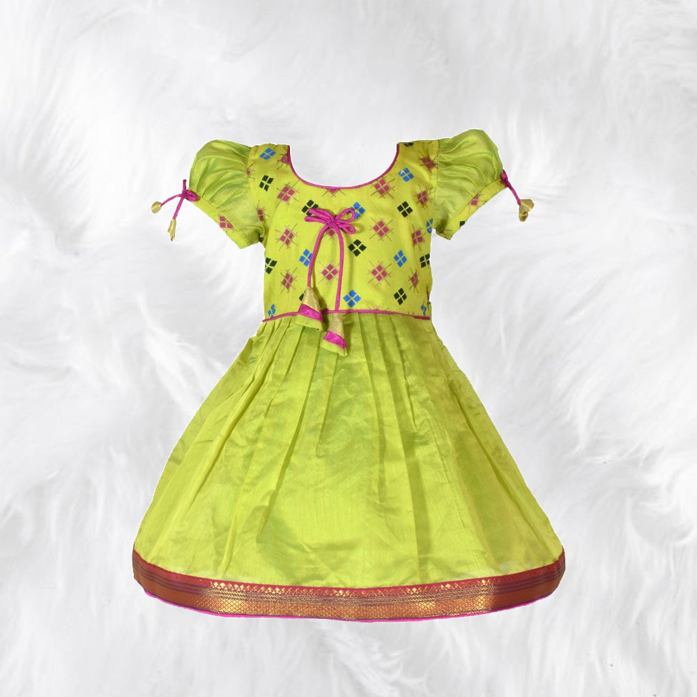 Parrot Green Chanderi - Cotton Frock Charm