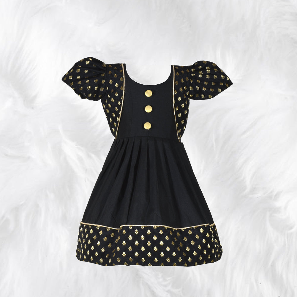 Chic Chanderi: Black Jacket Style Frock in Luxe Cotton