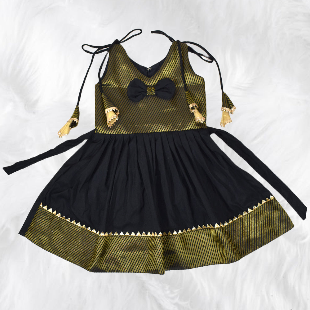 Elegant Brocade Frock with Shoulder Knot for Babies and Toddlers