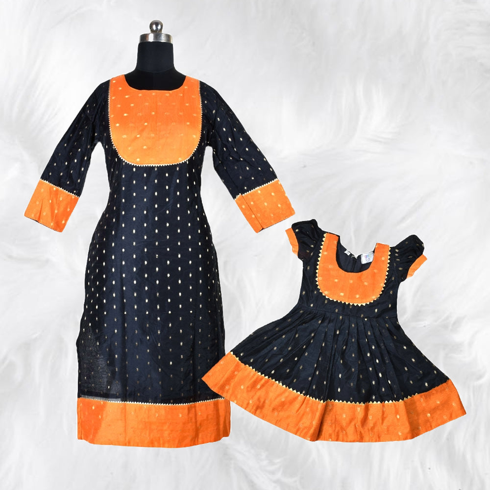 Traditional Mom-Daughter Frock & Kurti Combo