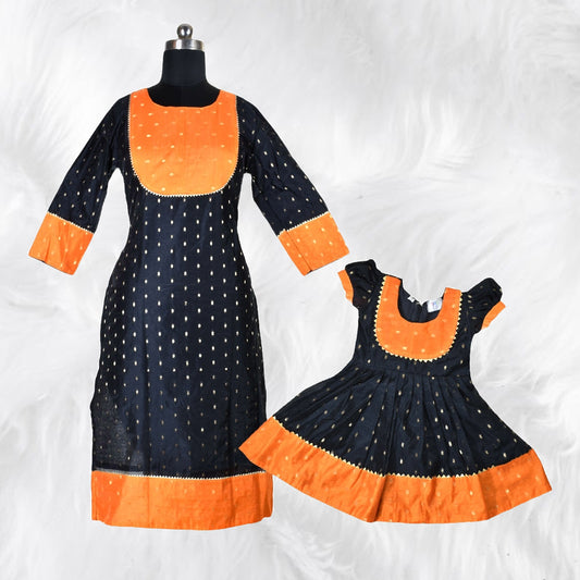 Traditional Mom-Daughter Frock & Kurti Combo