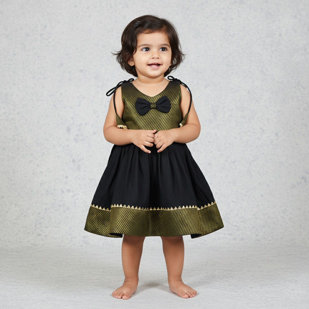 Elegant Brocade Frock with Shoulder Knot for Babies and Toddlers
