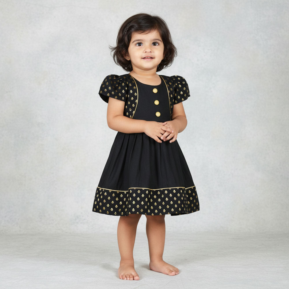 Chic Chanderi: Black Jacket Style Frock in Luxe Cotton