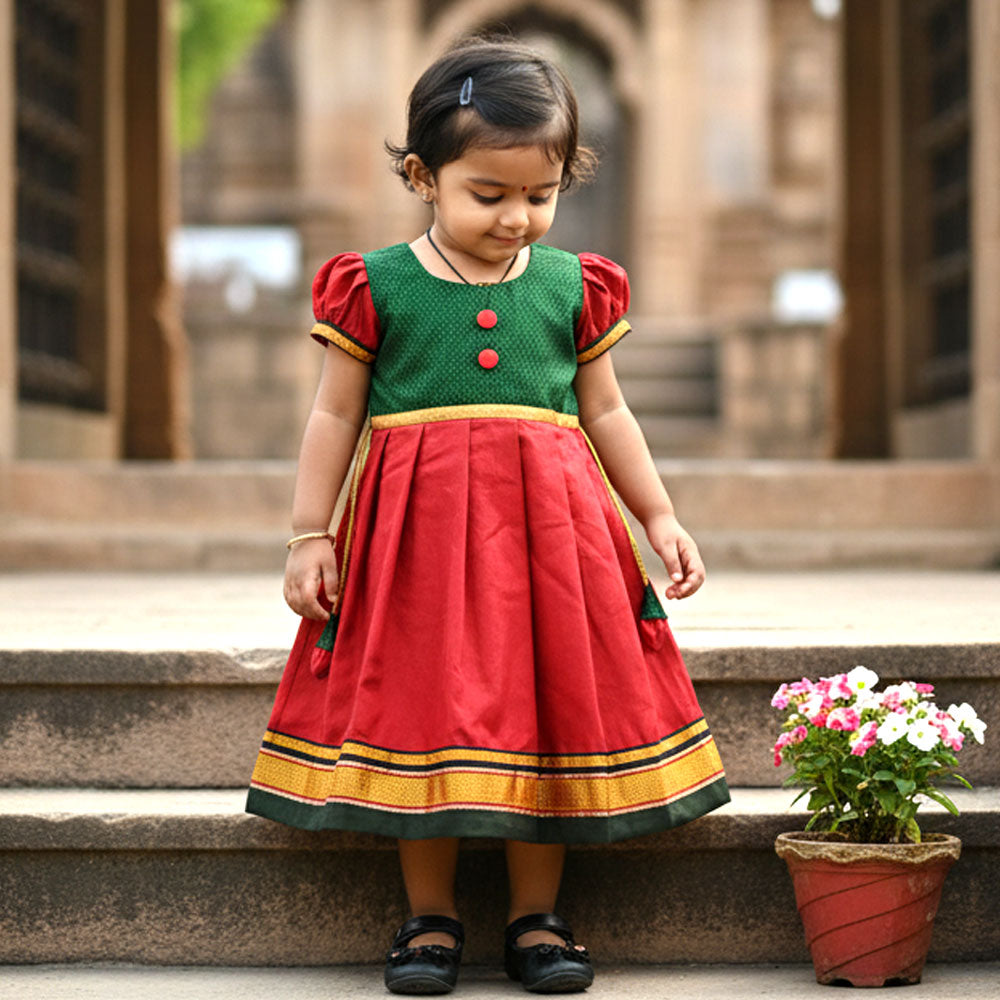 Red and Green Khan Frock for Baby Girl – Aashadhi Special Design