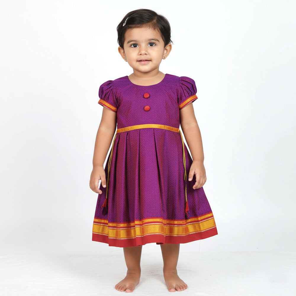 Purple Khan Frock for Small Girl – Traditional Zari Design