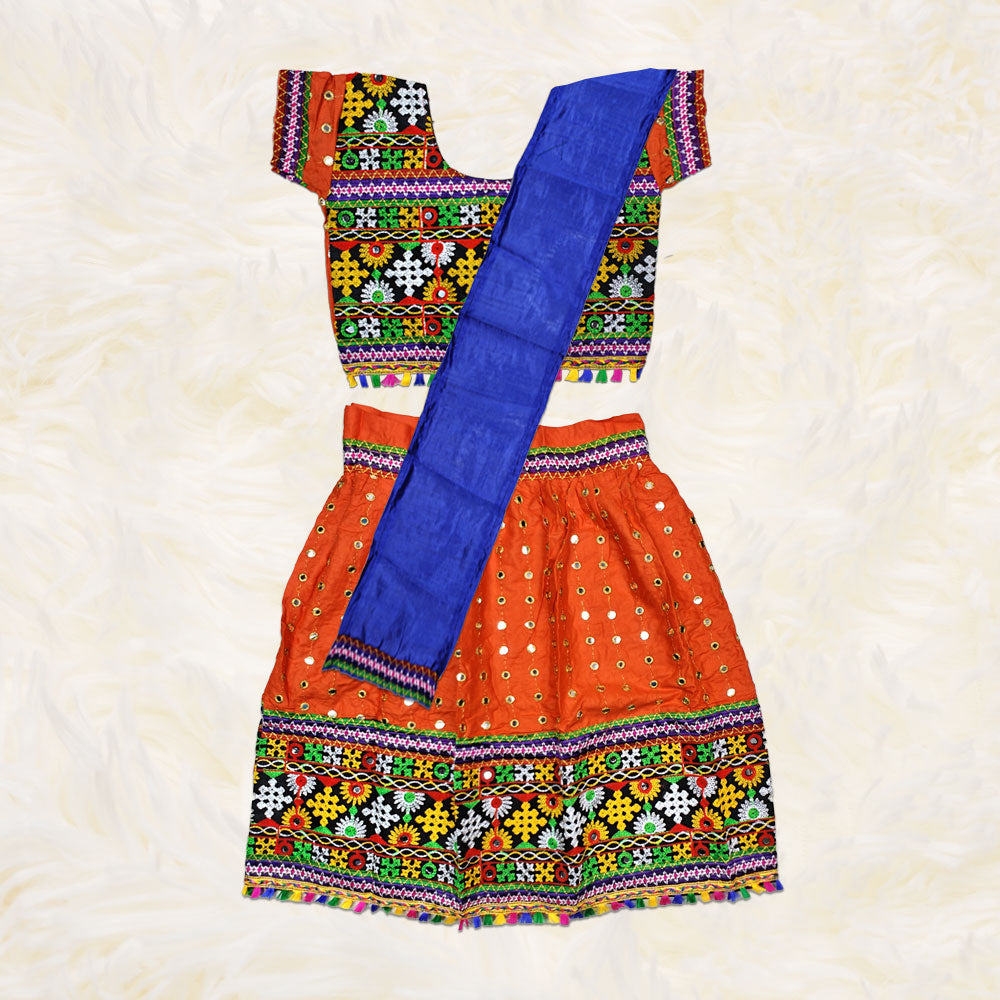 Orange Radha Costume – Mirror Work Traditional Radhai Dress
