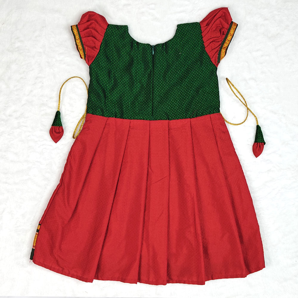 Red and Green Khan Frock for Baby Girl – Aashadhi Special Design