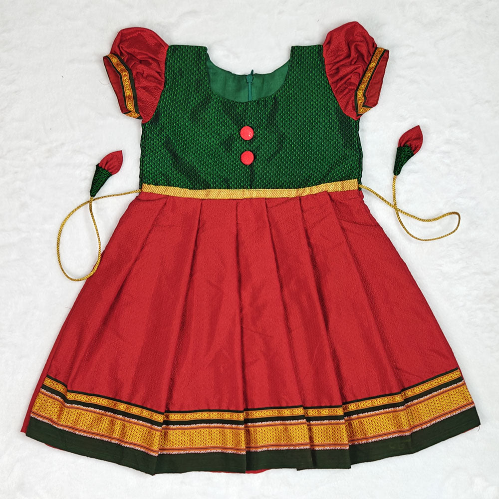 Red and Green Khan Frock for Baby Girl – Aashadhi Special Design