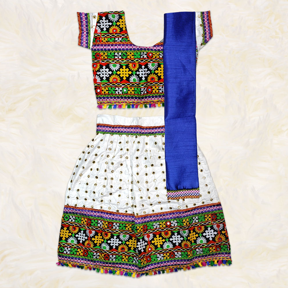 White Radha Dress – Mirror Pattern Radha Ka Dress for Kids