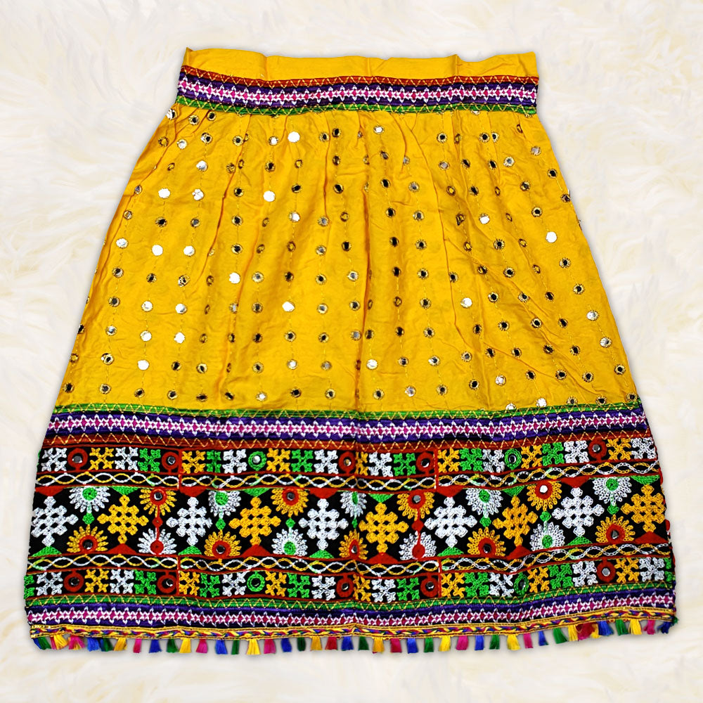 Yellow Navratri Dress – Mirror Pattern Garba Costume for Festivals