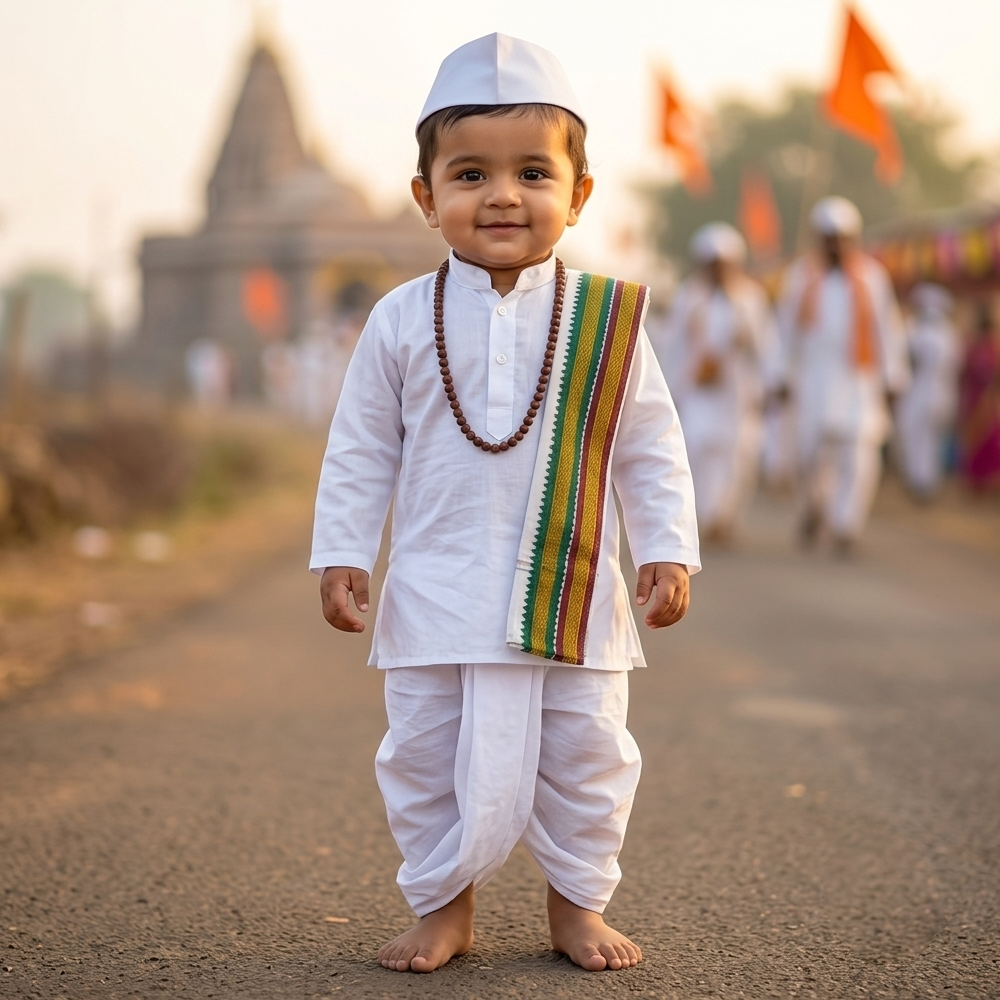 Traditional Varkari Dress Set for Kids