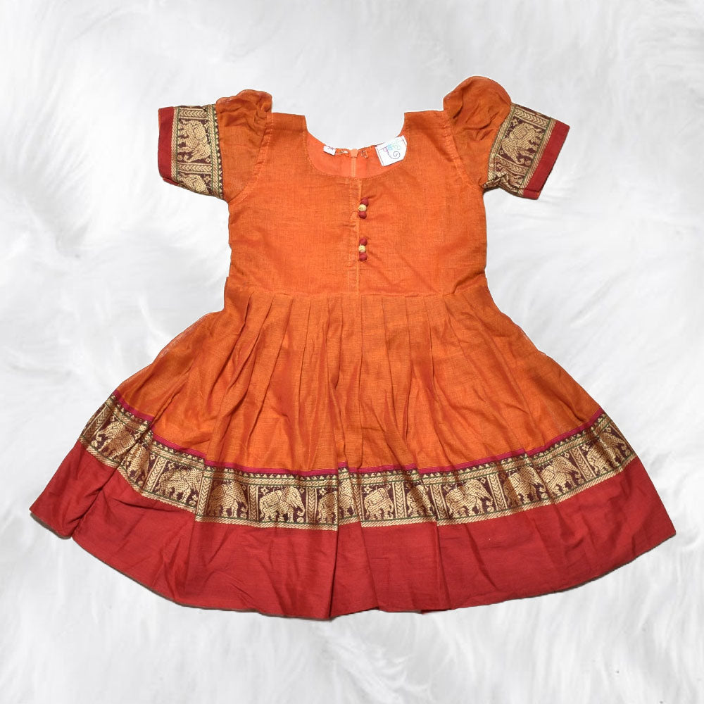 Charming Narayanpet Frocks with Signature Hathi Border