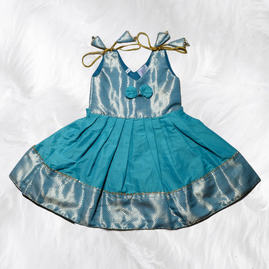 Charming Brocade Frock with Shoulder Knot for Little Girls