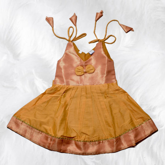 Lively Brocade Frock with Trendy Shoulder Knot - Perfect for Little Fashionistas