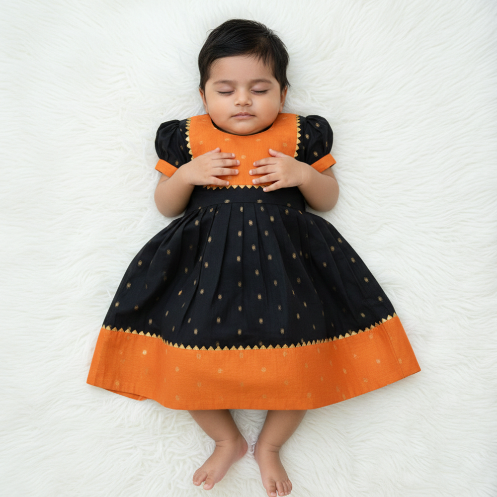 Traditional Chanderi cotton frock for newborn baby